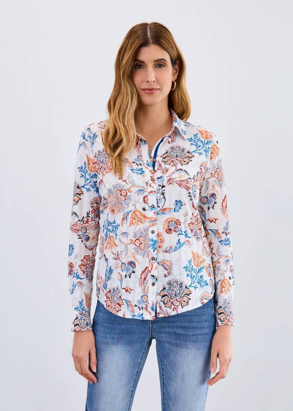 NEW FDJ chloe classic long-sleeve shirt in ivory neutral damask